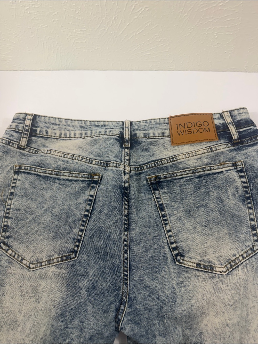 Men’s Acid Wash Straight Leg Jeans Size 36x30 Stretch Denim Indigo - Picture 6 of 9